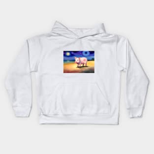 Pig on a beach at night Kids Hoodie